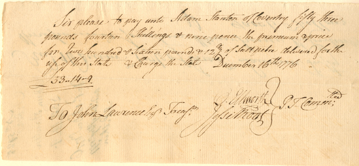Oliver Ellsworth and Jesse Root Autographed 1776 "Pay Order" War Dated Document